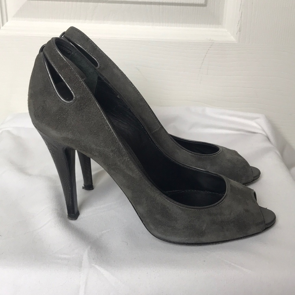 Elie Tahari Suede Peep Toe with Heel Detail